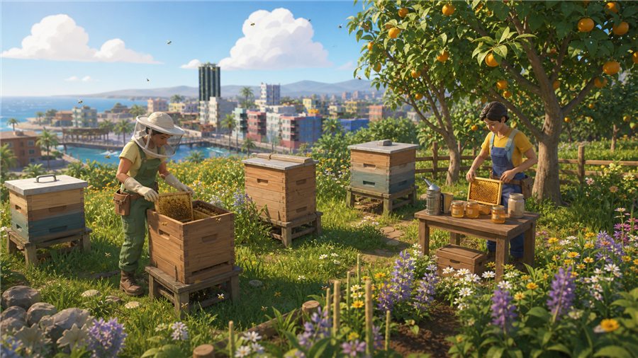 Beehives in a summer meadow