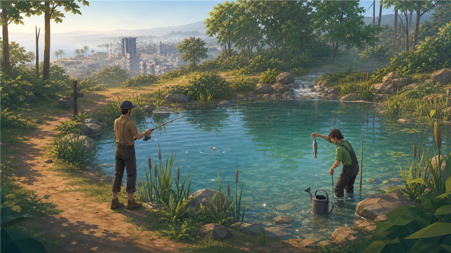 A quiet pond in the wilderness with a line in the water