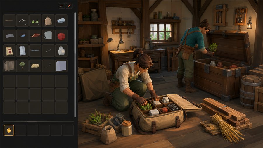 A pack, hotbar and storage chest as physical things